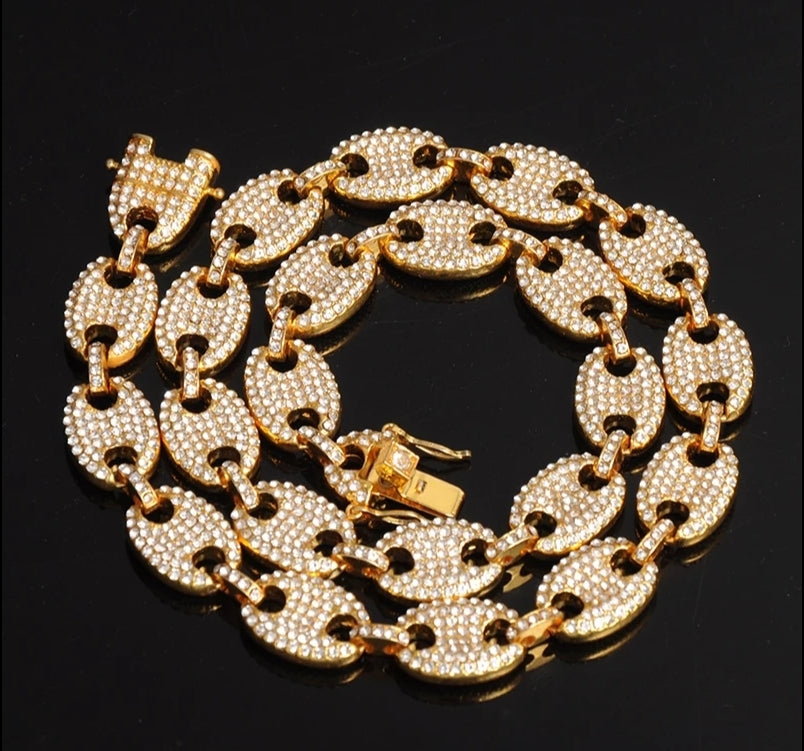 SET 2 CADENA Y PULSERA GRANOS DE CAFE BRILLANTES